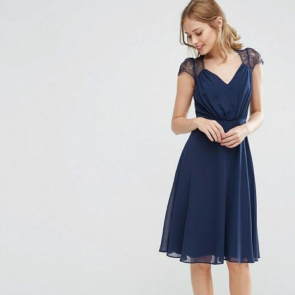 ASOS navy kate lace midi dress